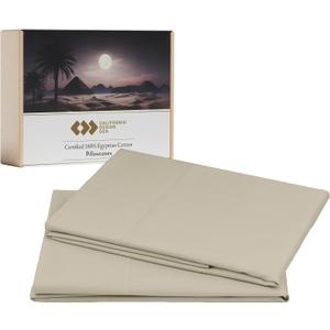 California Design Den 100% Egyptian Cotton King Size Pillow Cases Set of 2 - Soft Sateen Weave, Breathable, Fits King Size Pillows - Beige