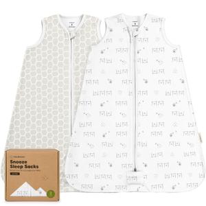 2-Pack Baby Sleep Sacks, Zipper Wearable Blanket - 0.5TOG Organic Cotton, Lightweight,Soft Cozy Infant Sleeping Sack 3-6 months,Easy to Wear Small Newborn Transition Swaddles Sleepsacks(BumbleBear, S) (White, S)