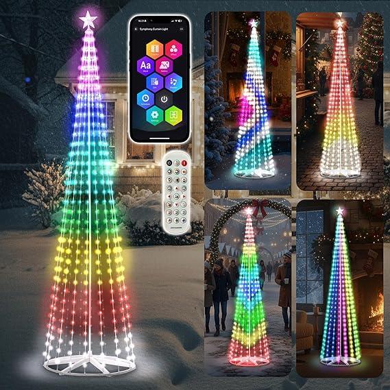Ryhpez 12 ft Smart Christmas Cone Tree, Outdoor Christmas Tree Lights with Remote APP Control, 622 LED RGB Color Changing DIY Light Show, Music Sync for Xmas Decorations