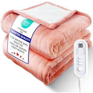 Electric Heated Blanket Full Size, UltraCozy Premium Flannel & Sherpa, Even Heat Distribution & Stable Temp, 110H AutoOff, 8 Temps (86125.6F), Overheat Protection, Ideal Gifts for Grandma (Pink)