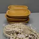 LemonRoad 12 Pcs Wooden Dough Bowl for Candle Making Wood Table Centerpiece Decorations Beads String with Tassel Decorative Bowl Natural Rustic Filler Tray Farmhouse Dining Kitchen(Caramel,Short)