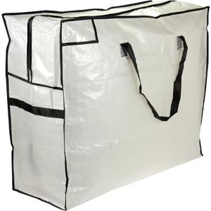 Household Essentials 2622 MightyStor Large Storage Bag with Handles | Clothing and Linen Storage Bag | White Tarp with Black Trim