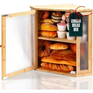 Corner Bread Box, Corner Breadbox, Bread Holder for Kitchen Counter, Bread Box Corner, Countertop Cabinet, Bread Shelf, Holder, Pastry Storage Bin, Pantry, Bamboo, Two Tier, Double Layer Corner Bread Box, Corner Breadbox, Bread Holder for Kitchen Counter, Bread Box Corner, Countertop Cabinet, Bread Shelf, Holder, Pastry Storage Bin, Pantry, Bamboo, Two Tier, Double Layer