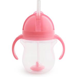Munchkin Any Angle Sippy Cup for Toddlers, Spill Proof Weighted Straw Cup with Transition Handles for Babies 6 Months and Up, 7 Ounce, Pink
