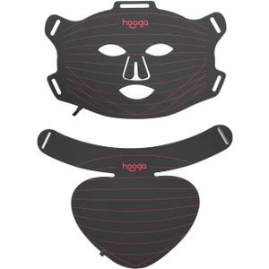 Hooga Red Light Therapy Mask LED Face & Neck Light Therapy Mask Set, 630nm 660nm Red & 850nm Near Infrared, Tri Chip LEDs, Rechargeable, Adjustable Comfortable Fit
