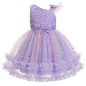 OBEEII Toddler Baby Girls Pageant Dress Sparkly Sequins Princess Party Flower Girl Dress Bowknot Christmas Baptism Photoshoot Outfit Glitter Pageant Prom Ball Gown Purple 9-12 Months