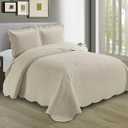 Linen Plus Embossed Coverlet Bedspread Set Oversized Solid Beige King/California King Bed Cover Bedding New # Dana