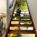artfanke 13Pcs Stair Risers Stickers - 3D Green Bamboo Landscape Peel and Stick Vinyl Staircase Sticker -Stair Decals Decor for Stair Steps Home Office Decor 39.37"x7.09" (Lt1155)