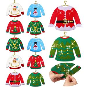 Kasyat 12 Pcs Christmas Ugly Sweaters Crafts for Families DIY Felt Ornaments Kits Christmas Tree Ornaments Mini Metal Hangers Xmas Props Accessories for Xmas Party Decoration Supplies