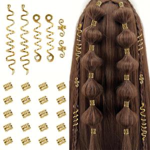 TEBIEKOY 26pcs Gold Hair Accessories for Women Loc Hair Jewelry for Braids Metal Dreadlock Beads Set Snake Hair Clips Decoration Gold