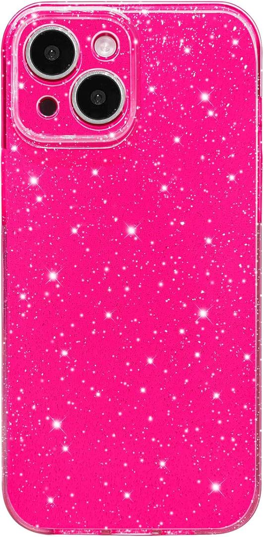 Hython Case for iPhone 14 Case Glitter Cute Sparkly Shiny Bling Sparkle Phone Cases 6.1", Thin Slim Fit Soft TPU Bumper Shockproof Rubber Protective Cover for Women Girls Girly, Hot Pink