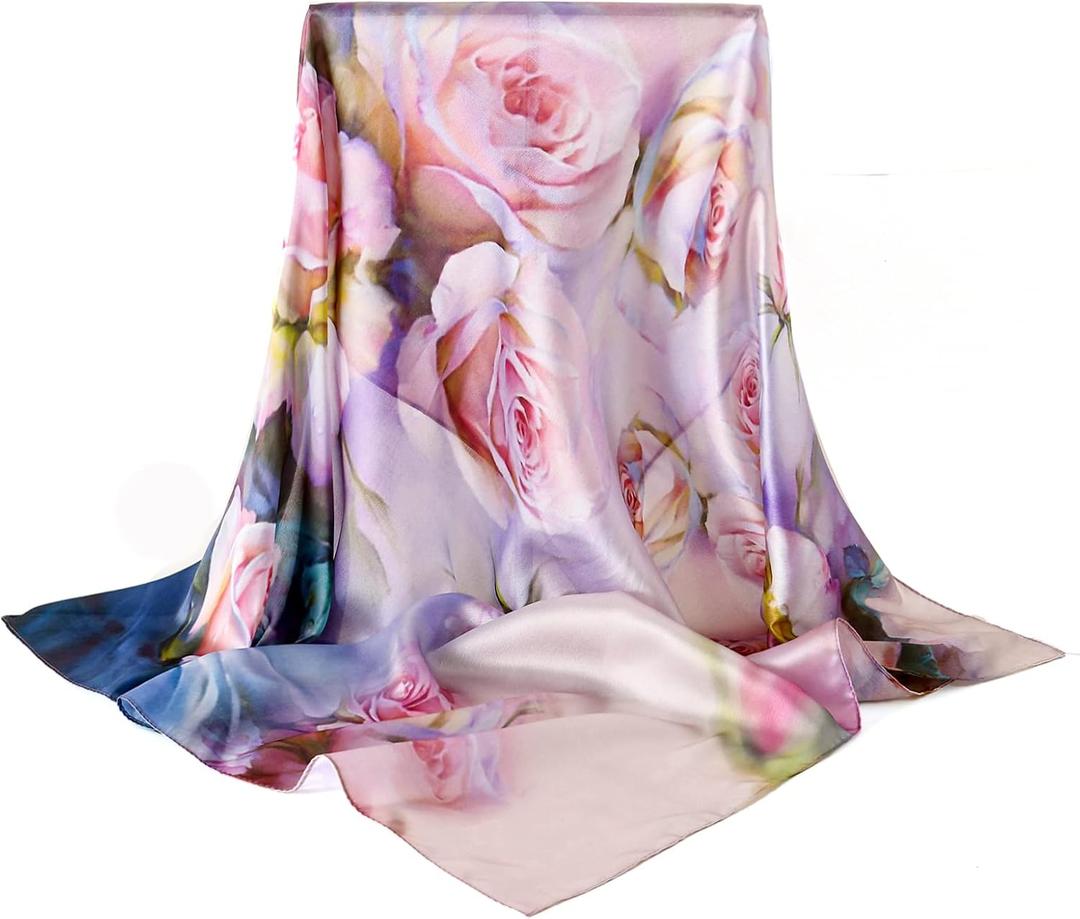 100% Mulberry Silk Scarf-Printed or Solid Color 35 Square Large Silk Hair Head Wrap Scarf With Gift Box Package