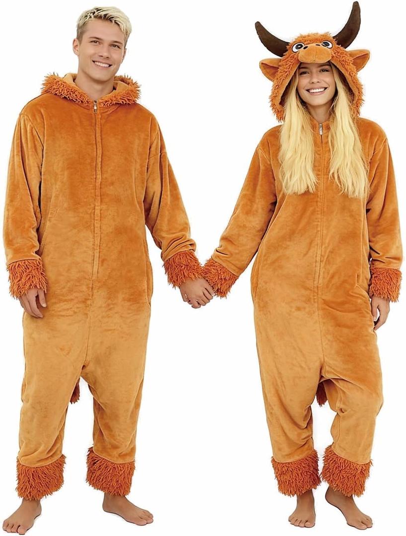 Adult Onesie Pajamas, Unisex Cute Animal Costume, Cosplay Halloween Jumpsuit Sleepwear for Women Men (Medium, Cow)