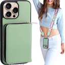 XANGNIER Wallet Case for iPhone 16 Pro, RFID Blocking PU Leather Crossbody Phone Purse with Card Holder, Zipper Pocket, Wrist Strap & Adjustable Lanyard for Women 6.3" 5G, Green