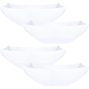 PLASTICPRO Disposable 64 ounce Square Serving Bowls, Party Snack or Salad Bowl, Large Plastic Elegant White Pack of 4