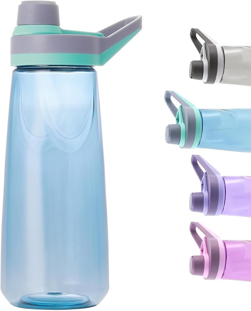 Kerilyn 32oz Clear Water Bottle, Reusable Sports Water Bottle with Handle, Spill-Proof, Leak-Proof Water Bottle for Gym, Hiking, Travel, Blue