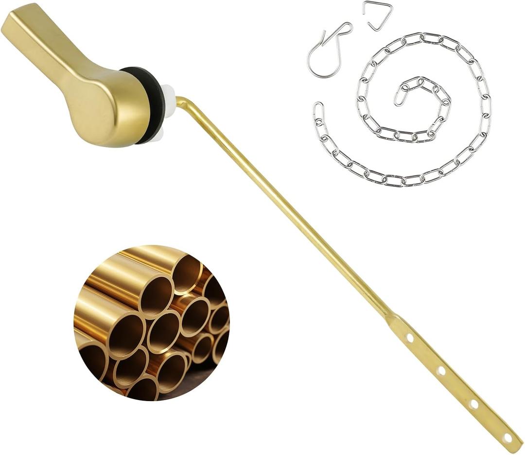 Universal Metal Brushed Gold Toilet Flush Handle Replacement, Front Mount Toilet Handle Replacement Compatible with Kohler, TOTO, American Standard, Mansfield, Gerber Toilets, Solid Brass