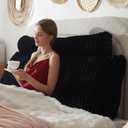 Headboard Pillow + A Long Neck Roll Pillow Body Pillow，Faux Fur Headboard Wedge Pillow with Removable Cover (Black, Full：54x8x20 inches)