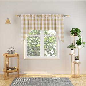 Curtain Swags for Widnows 1 Panel Classic Buffalo Check Swag Country Farmhouse Kitchen Window Curtain - Beige & White, W 54" x L 36" with a 16" Center Drop