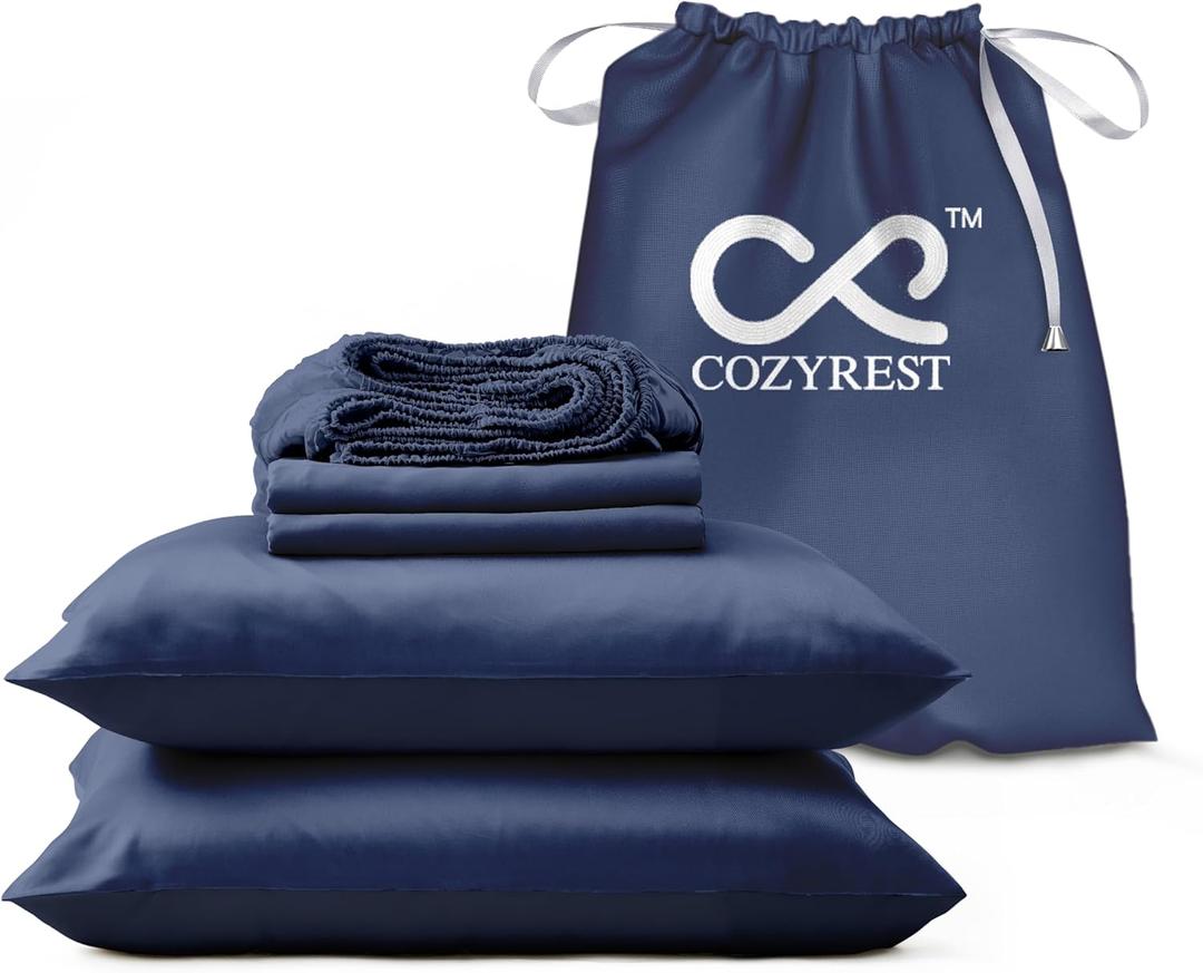 Queen Bed Sheet Set, 100% Tencel Lyocell Cooling Sheets for Hot Sleepers, Buttery Soft Breathable Bedding Sheets with Deep Pocket, Sustainable Luxury Bed Sheets, 4-Piece Set (Navy Blue, Queen)