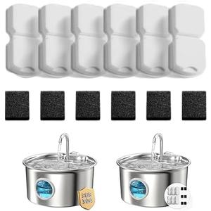 Cat Water Fountain Filters: 12 Cat Fountain Filter Replacement - 3 Months Set of Replacement Filters for ATMZIQXR Pet Fountains S18 - Contains 6 Carbon Filters + 6 Sponges Filters