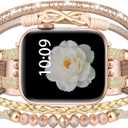 Boho Dressy Bracelet for Apple Watch Band 46mm 40mm 38mm 41mm 44mm 42mm 45mm 49mm Women, Elegant Handmade Beaded Leather Strap Accessories for iWatch Bands SE Series 11 10 9 8 7 6 5 4 3 2 1