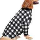 HDE Dog Pajamas One Piece Jumpsuit Lightweight Dog PJs Shirt for Dogs Black & White Buffalo Plaid - 5XL