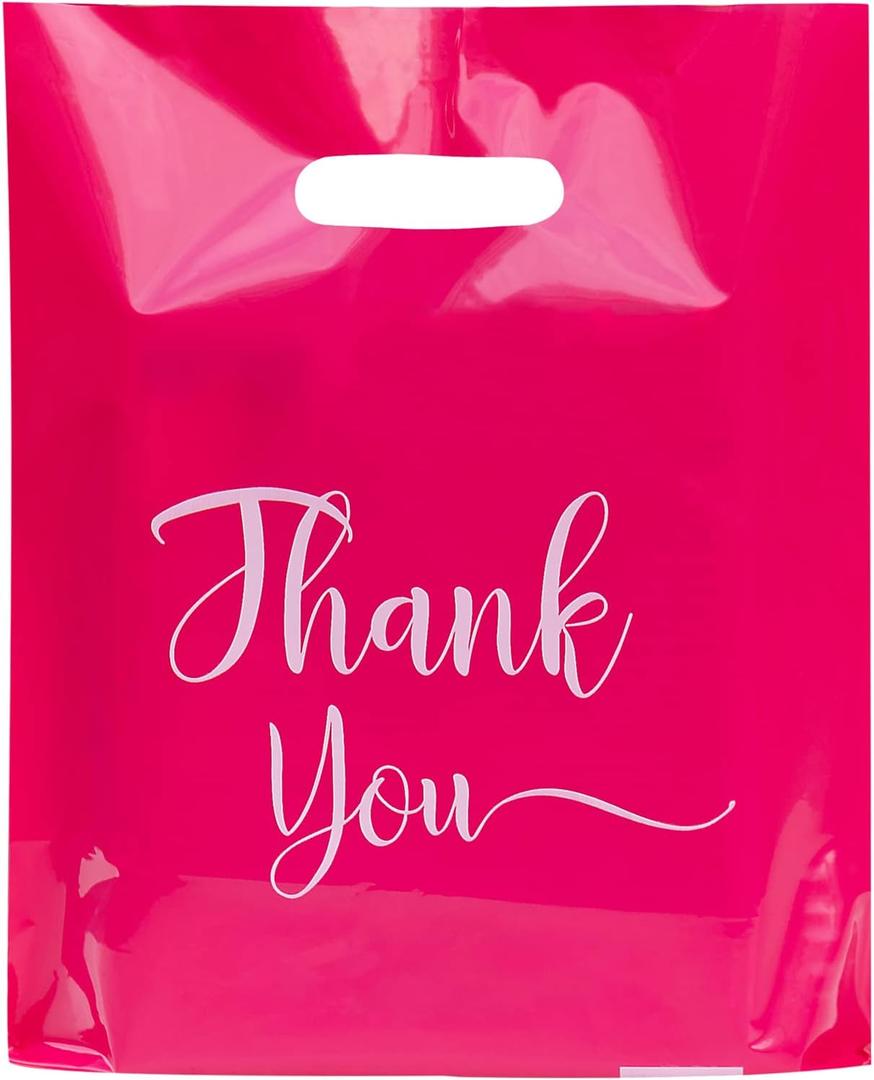 Thank You Bags, 100 Pack Bulk Plastic, Merchandise Bags for Packaging Products, Die Cut Shopping Bags for Small Business, Boutique Bags for Retail Wholesale (Small(9"x12"), Pink)