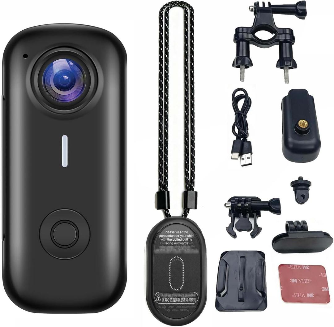 POV Camera, Body Cameras with Audio and Video Recording, Mini Wearable Bodycam Action Camera, Hands-Free Portable Pocket Camcorder Chest Mount for Cycling Motorcycle Hiking with 64GB Card (Black)