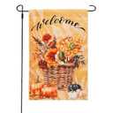 MATCING Fall Garden Flag 12x18 Inch Double Sided for Outdoors Small Burlap Autumn Flowers Pumpkins Welcome Yard Outdoor Flag for Holiday Farmhouse Lawn Porch Garden Thanksgiving Decorations