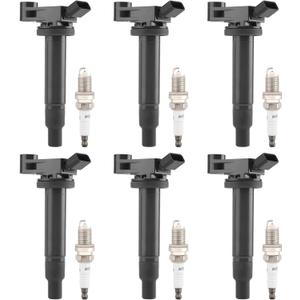 HQPASFY Ignition Coil UF267 Pack & Iridium Spark Plug Set of 6 Compatible with Toyota Avalon Camry Highlander Sienna Solara, Lexus RX300 ES330 RX400h Replace# GN10536, 5C1193