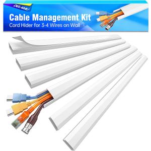 Delamu TV Cord Hider, Cord Covers for 3-4 Wires on Wall, Large Cable Hider Cable Management, Easy Set up Wire Hiders Wire Covers for Cords on Wall, TV Cables Cover Raceway, 6X W1.18 H0.67in, White