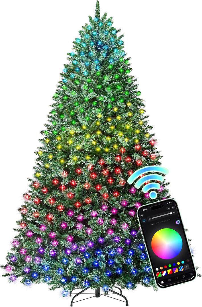 HOLLO STAR 7.5 ft Prelit Christmas Tree with 396 LED Lights, App Control, Artificial Christmas Tree with Multi-Color RGBW Lights, 1542 Branch Tips, Metal Base, Easy to Assemble, for Home, Party