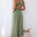 Halfisland Womens Satin High Neck Backless Sleeveless Cocktail Midi Dress (Green, XL)