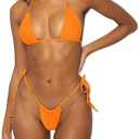 Women Halter String Bikini Set Sexy Thong Cheeky Two Piece Swimsuits Solid Color Bathing Swimwear M