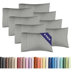 Queen Pillow Cases Set of 8 - Ultra Soft Hotel Quality Pillowcase Covers - Comfy & Wrinkle Free - Shrink, Stain and Fade Resistant - Machine Washable Pillow Protectors - 8 Piece Set - Heathered Grey
