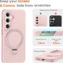 Liquid Silicone Case for Samsung Galaxy S25 Plus with Magnetic Stand, Mil-Grade Drop Shockproof, Full Camera Protection Anti-Scratch Microfiber Lining Silicone Phone case, Pink