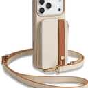 LAMEEKU for iPhone 17 Pro Case Wallet with Wrist Strap, Zipper Crossbody Purse with Phone Grip Holde 6.3 inch Beige