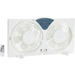 Amazon Basics Twin Window Fan with Reversible Airflow, 3 Speeds, Exhaust, Expandable Side Panel, Digital Control, 9 inch, 78W, White