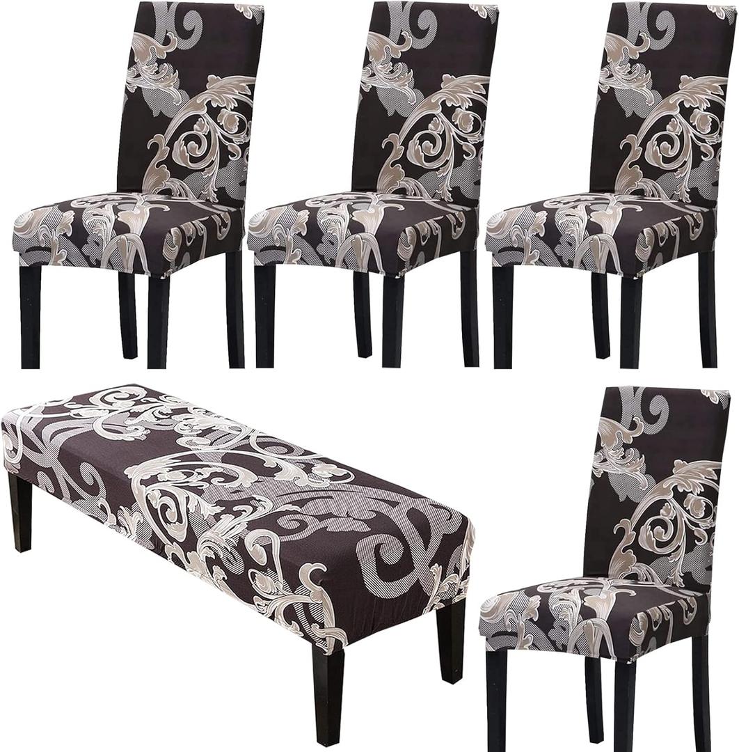 HAPPYDOG Stretch Dining Chair Covers Removable Washable Spandex Slipcovers for High Chairs 4PCS/Set+ 1 PCS Bench Cover (Mutil)