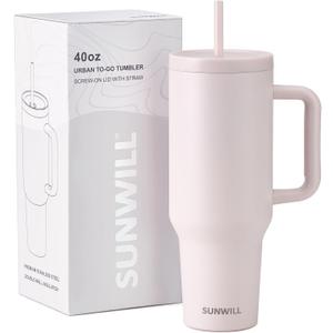 SUNWILL 40 oz Tumbler With Handle and Straw Lid, Coffee Tumbler Cups, Insulated Reusable Stainless Steel Travel Coffee Mug for Office & Outdoor, Cupholder Friendly, Rose Quartz