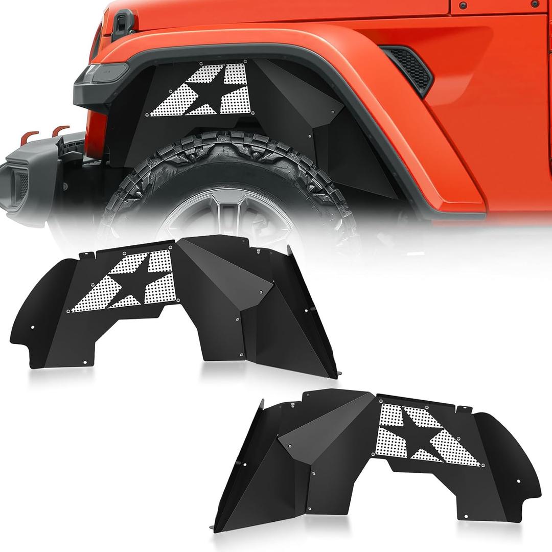 SUORTO Front Inner Fender Liners Compatible with 2018-2026 Jeep Wrangler JL & JLU Unlimited Gladiator JT, Bolt-on Style Wheel Well Cover Steel Mud Guards Fenders Flares (2/4 Doors)
