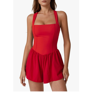 QINSEN Women's Square Neck Sleeveless Romper Jumpsuit Casual Summer One Piece Outfit with Pocket XL