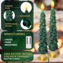 Honoson 3 Sets Christmas Tree Flameless Taper Candles with Remote Timer 10" LED Candles Battery Operated Green Candlesticks with 3D Flickering Flame for Holiday Window Fireplace Decor(Gold Base)