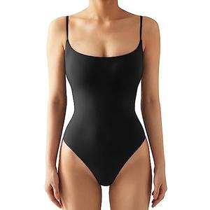 SUUKSESS Women Sexy Square Neck Thong Bodysuit Backless Cami Bodysuit Top, Small