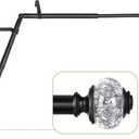 Corner Window Curtain Rod 36 to 72 Inch, USFOOK 3/4 Inch Corner Curtain Rods for Windows 24 to 68 Inch, Black Drapery Rod with Translucent Finials