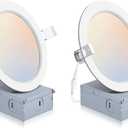 2 Pack Recessed Lighting 6 Inch with Junction Box, 2700K/3000K/4000K/5000K/6000K Dimmable Flush Mount Ceiling Light, 15W 1200lm Canless Recessed Lighting-ETL and Energy Star Certified (2P-5CCT-WH)