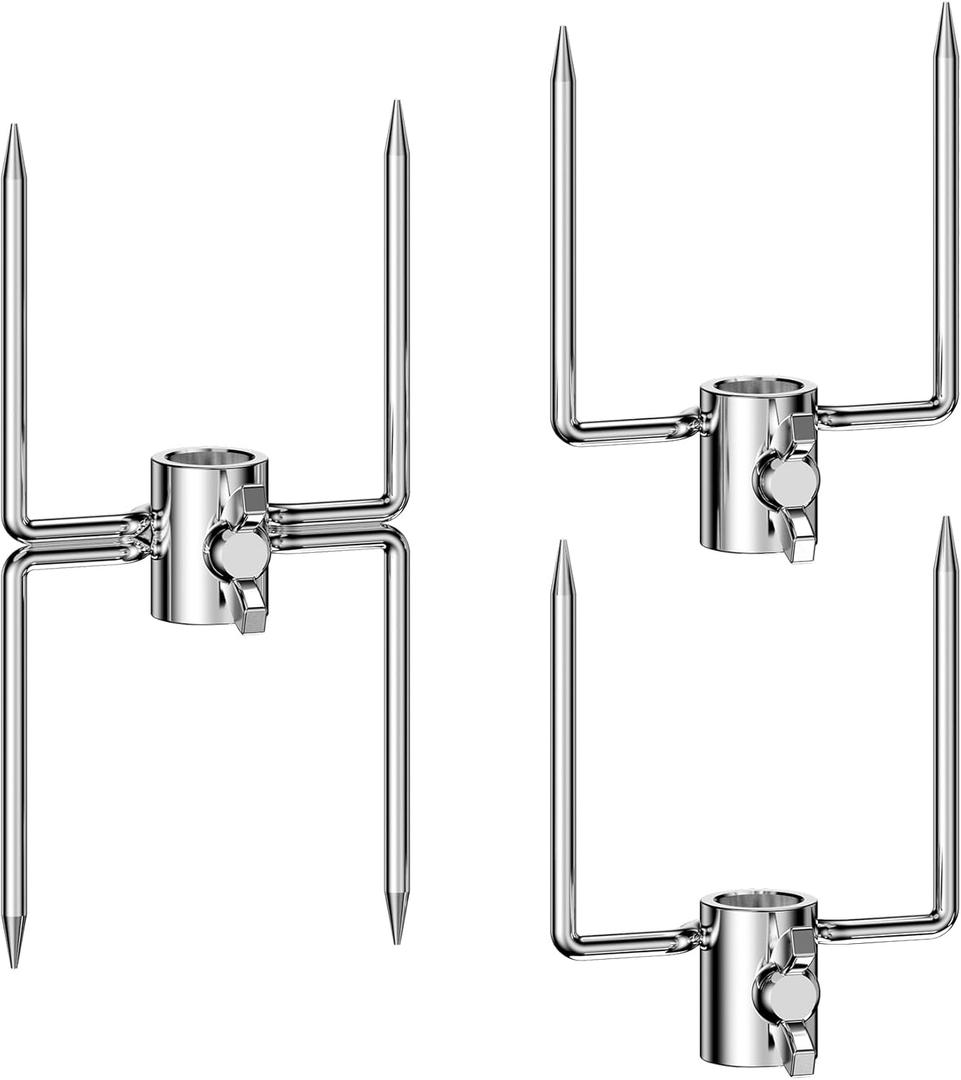 onlyfire Universal Rotisserie Meat Forks BBQ Grilling Accessories for Most Grills, Include 2pcs 2-Pronged Rotisserie Forks and 1pc Double Sided Rotisserie Fork