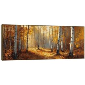 TLESKE Vintage Orange Fall Birch Tree Forest Large Wall Art Decor Framed 15x40, Rustic Farmhouse Autumn Canvas Wall Art Print for Bedroom Living Room, Fall Nature Wall Artwork Picture