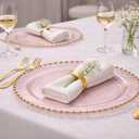 PLASTICPRO Translucent Pink with Gold Rim Plastic Charger Plates with Beaded Edge Pack of 4 13" Elegant Round Disposable Chargers for Weddings, Events, Parties, and Dinners
